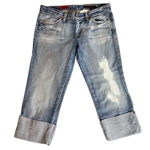 Y2K Ag Adriano Goldschmied The Shorty Cropped Cuffed Distressed Jeans Size 28
